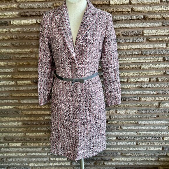 Alfani Pink Gray Tweed Overcoat with Bow Belt Size 4 - Picture 9 of 10